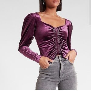 Express Dark Purple Velvet Blouse Top with Ruched front. Size small.